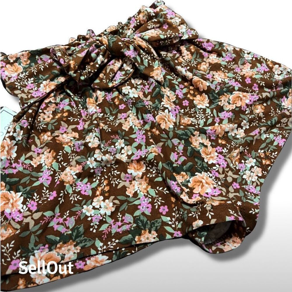 No Comment Women's Floral Tie Waist Shorts Size S Multicolor Summer - Picture 4 of 6